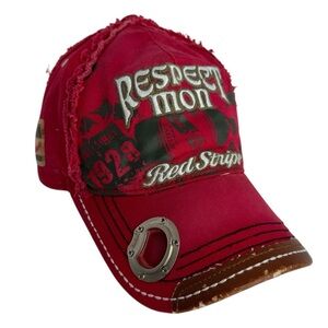 Red Stripe Beer Baseball Hat + Bottle Opener Red Distressed Ball Cap Adjustable